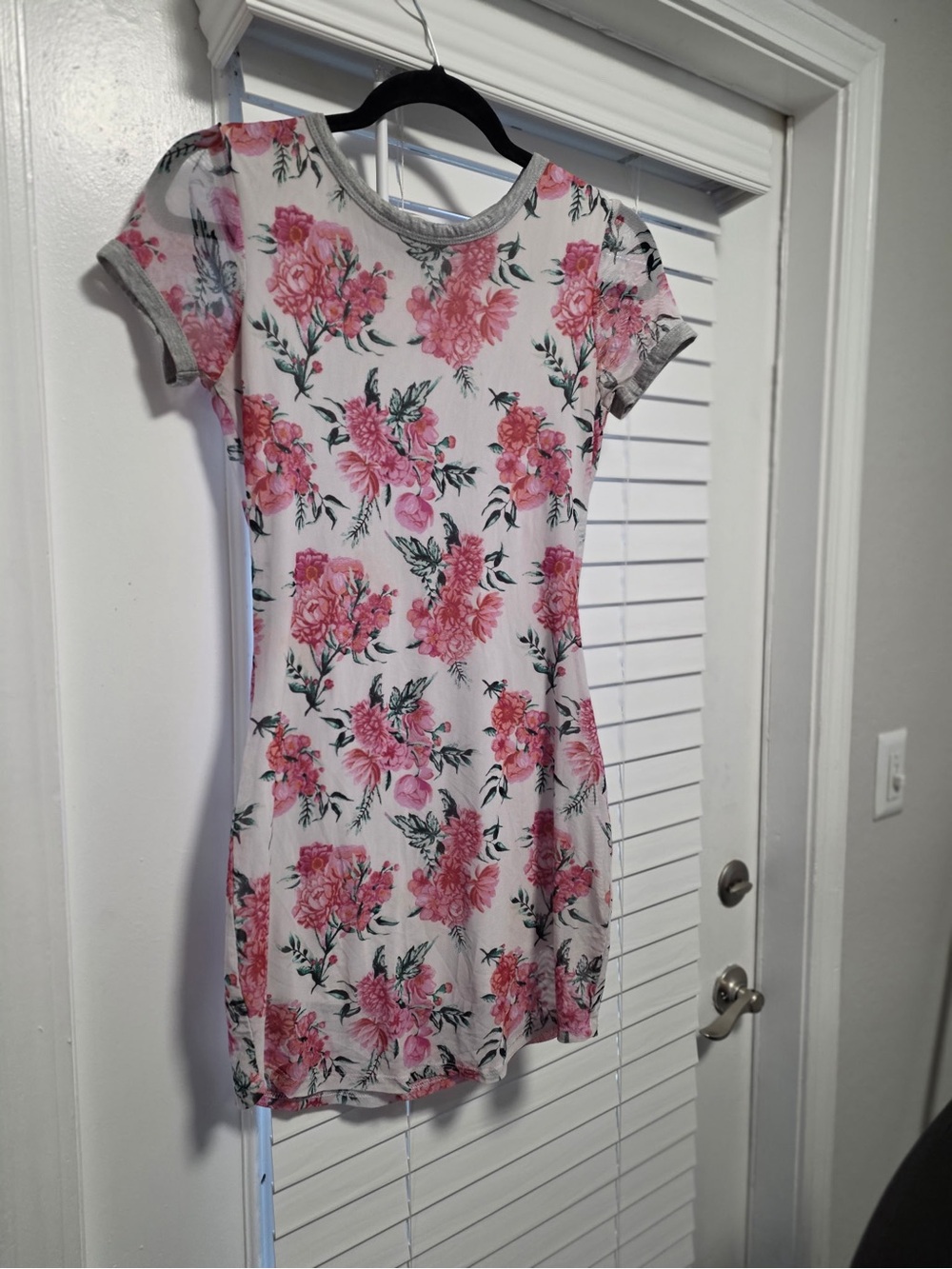 Pink Floral Crewneck Short Sleeve Mini Dress by - Picture 3 of 11